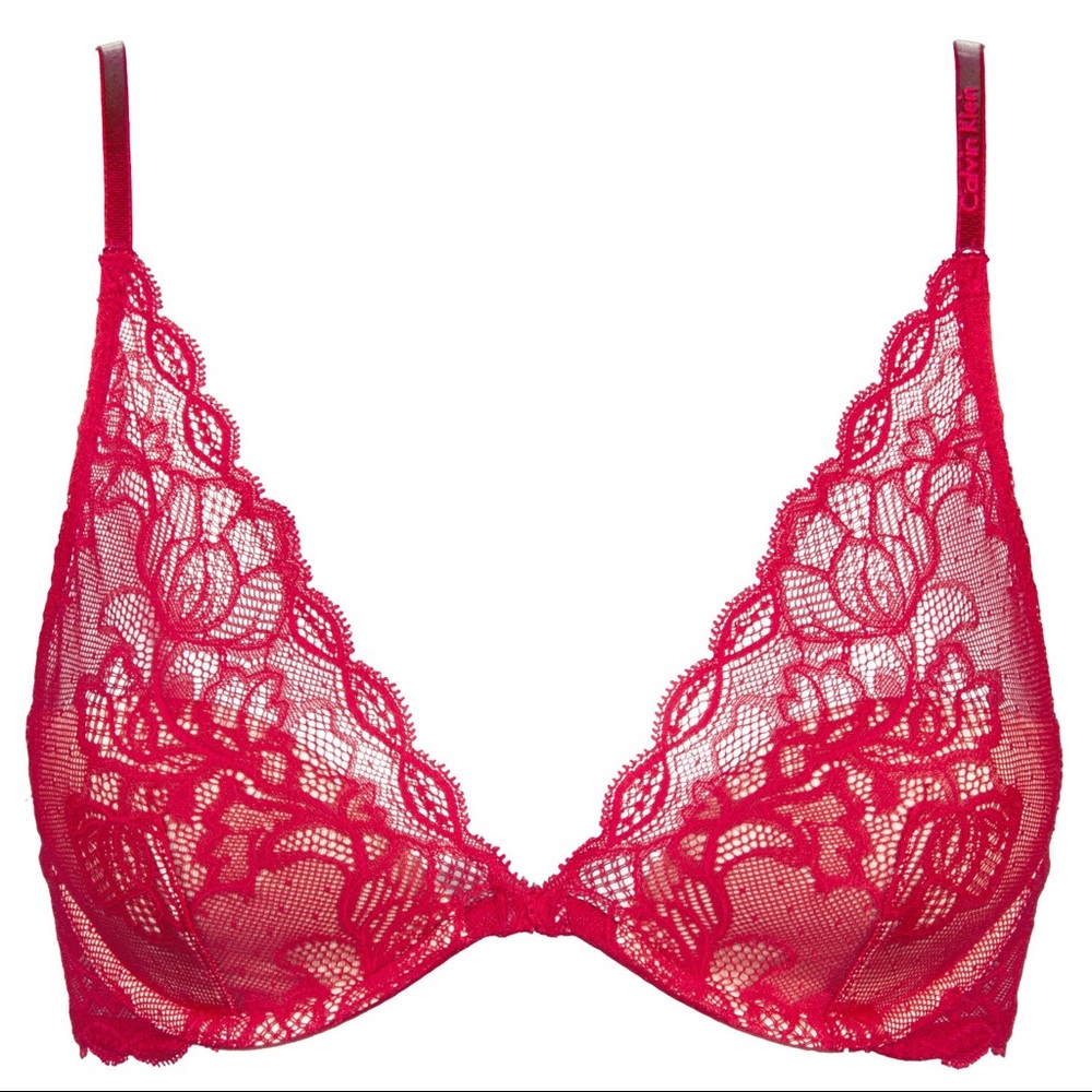 Calvin Klein Seductive Comfort Lace Plunge Bra Red 30B